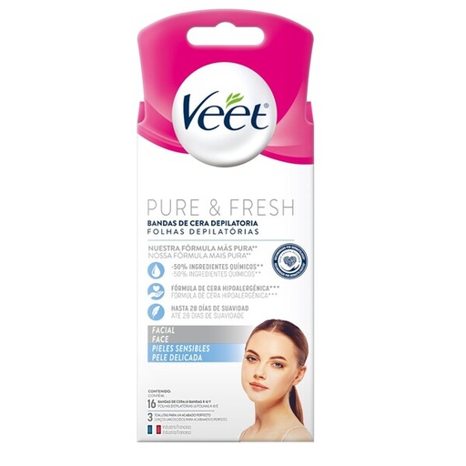 [7804923025088] VEET BANDAS DE CERA DEPILATORIA  FACIALES PURE & FRESH X 16