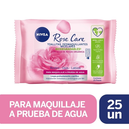NIVEA TOALLITAS DESMAQUILLANTES  MICELAR ROSE CARE X  25 UNID