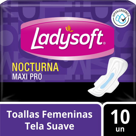 LADYSOFT TOALLA NOCTURNA MAXI PRO  TELA SUAVE C/A X 10 UNID