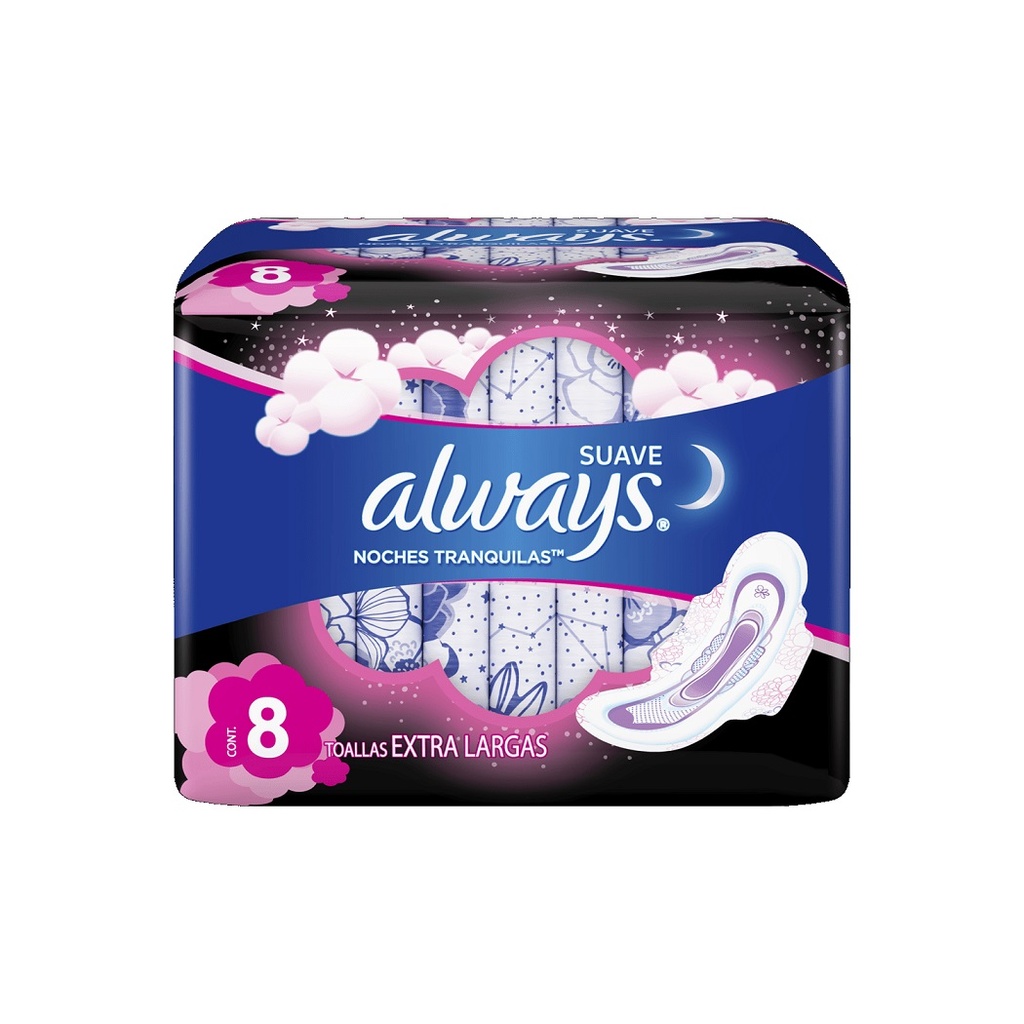 ALWAYS TOALLA SUAVE NOCHE EXTRA LARGA C/ALAS X 8 UNID
