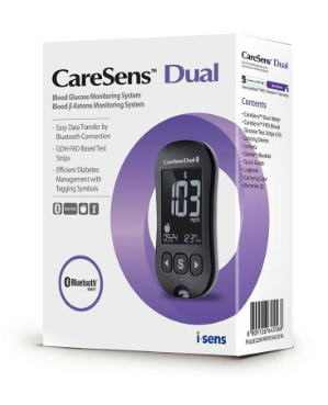 CARESENS DUAL KIT MEDIDOR GLUCOSA Y CETONAS (LANCETERO+MEDIDOR+PILAS)
