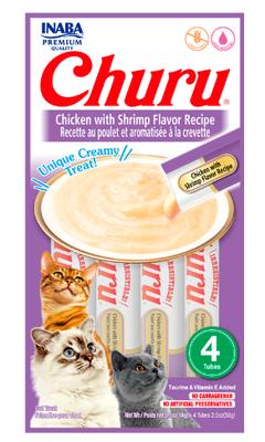 CHURU GATOS SABOR POLLO CAMARON (VIOLETA) X 4 UNID (VET)