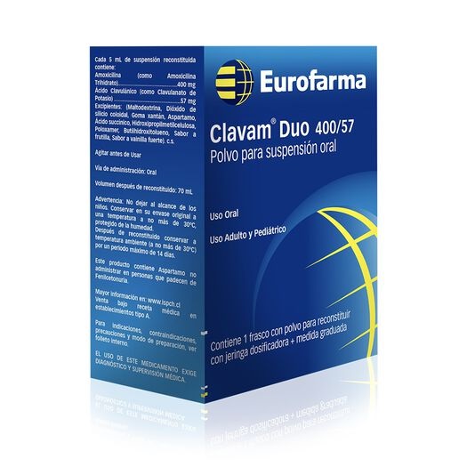 CLAVAM DUO 400/ 57,1 JARABE POLVO C/SOLV X 70 ML (AMOXICILINA/CLAVULANICO)