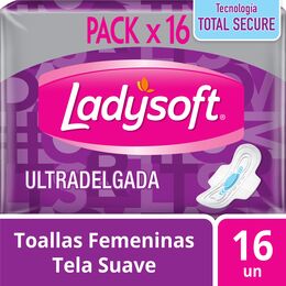 LADYSOFT TOALLA SUAVE ULTRADELGADA TELA SUAVE CON ALA X 16