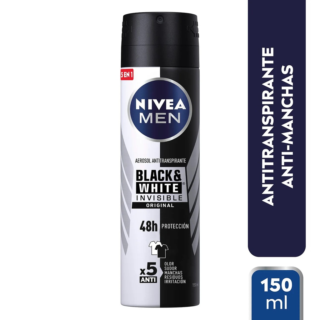 NIVEA DESOD SPRAY MEN BLACK & WHITE INVISIBLE 5 EN 1 150 ML***