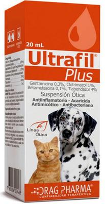 ULTRAFIL PLUS GOTAS OTICAS X 20 ML(GENTAMICINA/BETAMETASONA/CLOTRIMAZOL/TIABENDAZOL) (VET)***