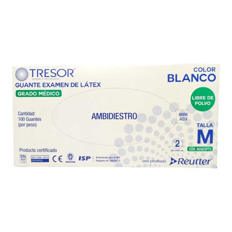 GUANTE LATEX  BLANCO TALLA M LIBRE DE POLVO X 100 UNID TRESOR