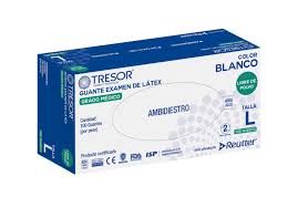 GUANTE LATEX  BLANCO TALLA L LIBRE DE POLVO X 100 UNID TRESOR