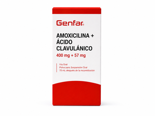 [1606929665342] AMOXICILINA/CLAVULANICO 400_57/5ML POLVO PARA SUSPENSIÓN X 70 ML (GENER) GENFAR