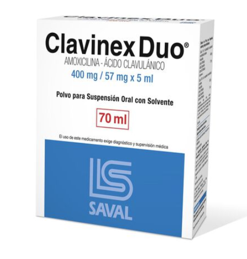 [900894] CLAVINEX DUO JARABE 400/57 X 70 ML (AMOXI/CLAVULANICO)