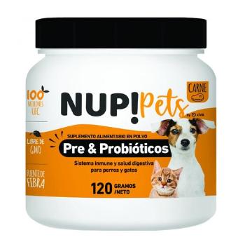 [7804675560011] NUP! PETS PRE & PROBIOTICOS SABOR CARNE X 120 GRS (VET)