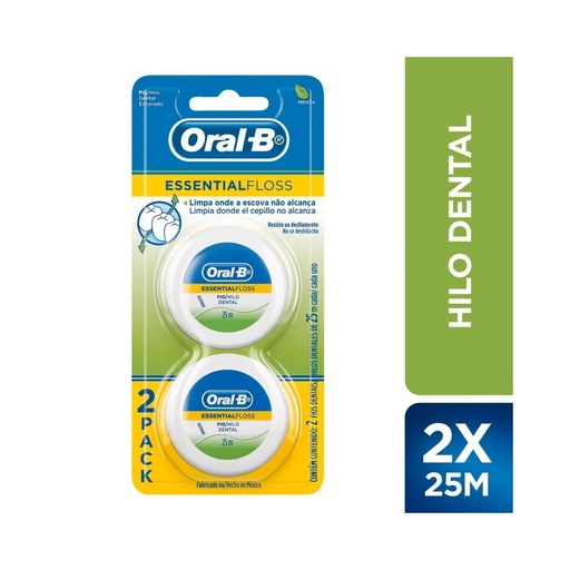 [1570046408260] ORAL B HILO DENTAL ESSENTIAL FLOSS CON CERA X 25 M X 2 UNID