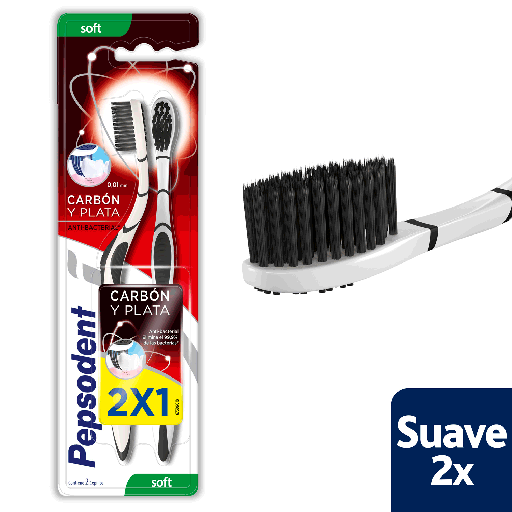 [1598898596635] PEPSODENT CEPILLO CARBON PLATA N°2 SUAVE 2 X 1