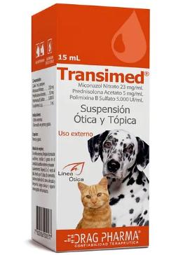 [900822] TRANSIMED SUSPENSION OTICA/TOPICA X 15 ML (MICONAZOL/PREDNISOLONA/POLIMIXINA)(VET)*DESCUENTO PRONTO VENCE*