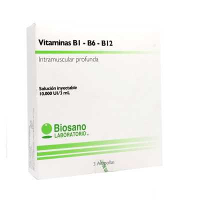 [7800061001205] VITAMINA B1 B6 B12 INYECT BIOSANO X 3 AMP (GENER)