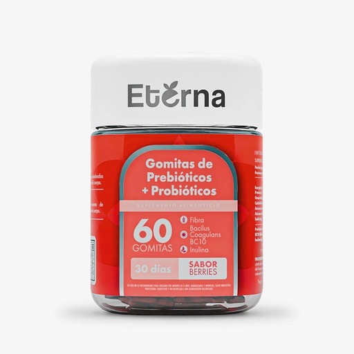 ETERNA PREBIOTICOS + PROBIOTICOS X 60 GOMITAS (FIBRA BACILUS/COAGULANS BC10/INULINA)